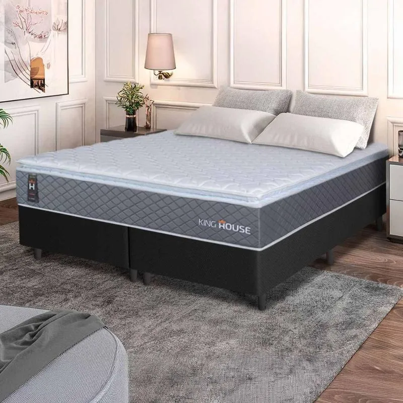 Conjunto Box Preto Argel Cinza Espuma D33 King 193x203x67 - King House