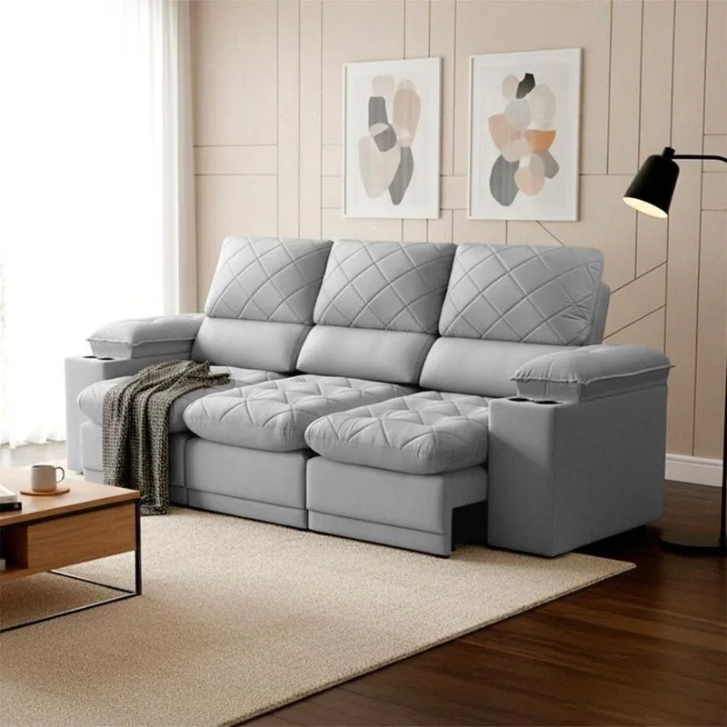 Sofá Veneza 3 Lugares Retrátil E Reclinável 240cm Cinza King House