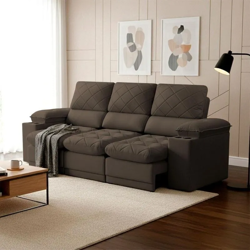 Sofá Veneza 3 Lugares Retrátil E Reclinável 240cm Marrom King House
