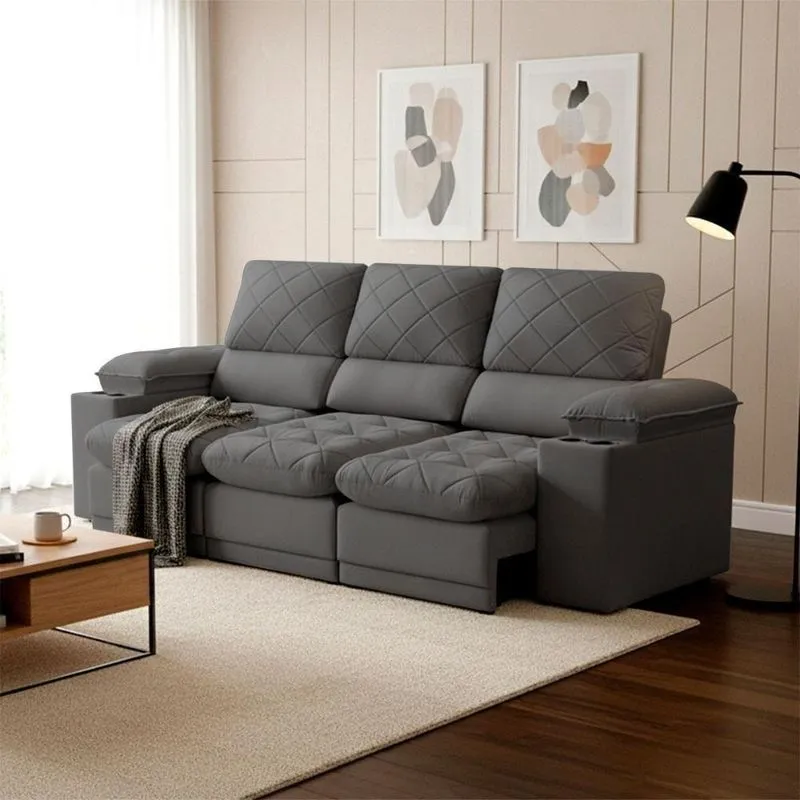 Sofá Veneza 3 Lugares Retrátil E Reclinável 240cm Grafite King House