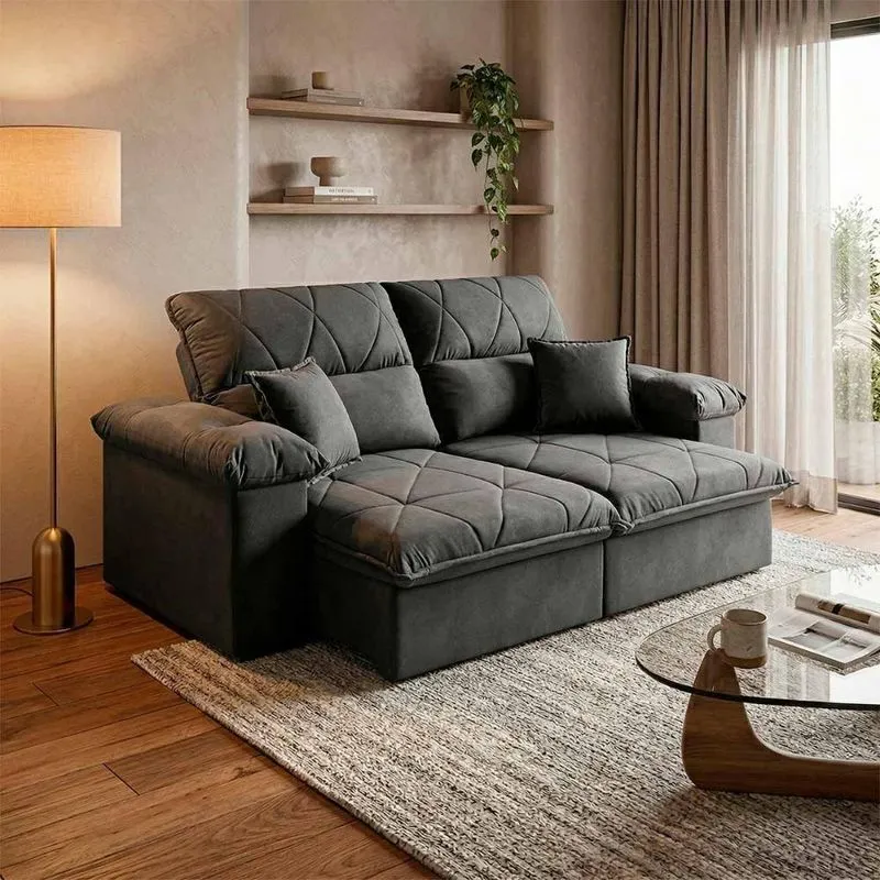 Sofá Trento 2 Lugares Retrátil E Reclinável 150cm Cinza Suede Velut King House
