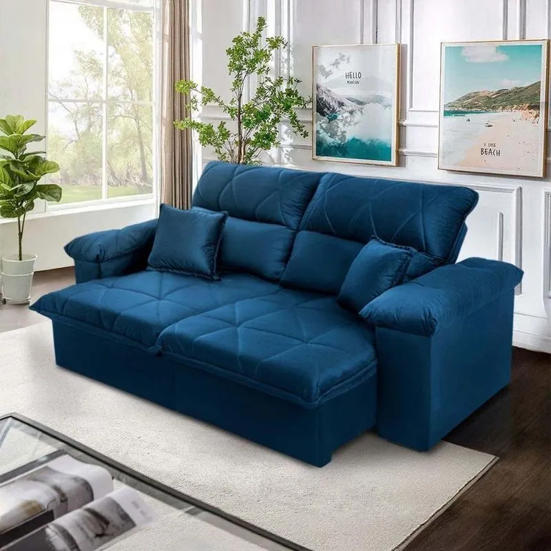 Sofá Trento 2 Lugares Retrátil E Reclinável 180cm Azul Suede Velut King House