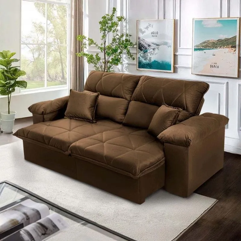 Sofá Retrátil Reclinável Trento 2 Lugares 180cm Suede Velut Marrom King House