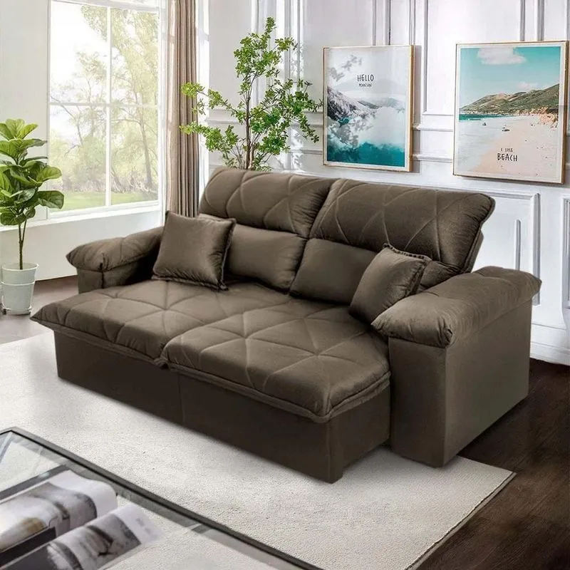 Sofá Trento 2 Lugares Retrátil E Reclinável 180cm Marrom Suede Velut King House