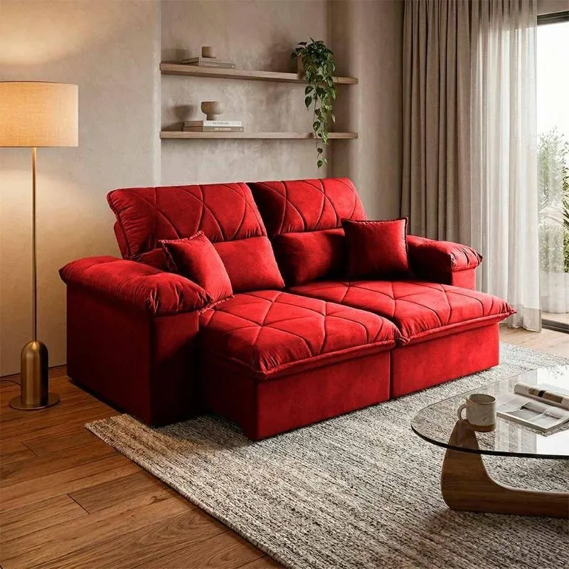 Sofá Trento 2 Lugares Retrátil E Reclinável 180cm Vermelho Suede King House