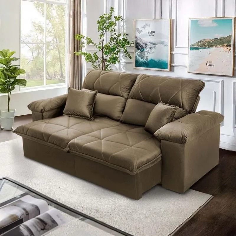 Sofá Trento Retrátil Reclinável 2 Lugares 200cm Suede Velut Bege King House