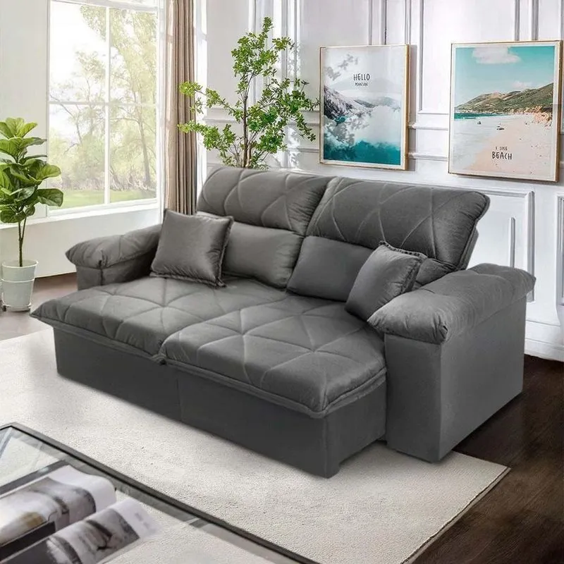 Sofá Retrátil Reclinável Trento 2 Lugares 200cm Suede Velut Cinza King House
