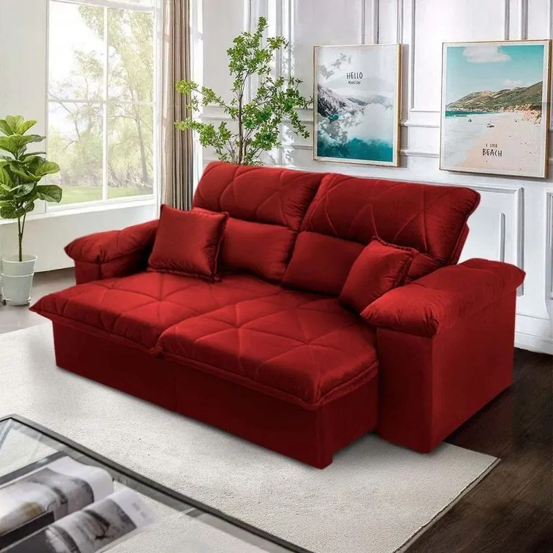 Sofá Trento 2 Lugares Retrátil E Reclinável Vermelho Suede Velut King House