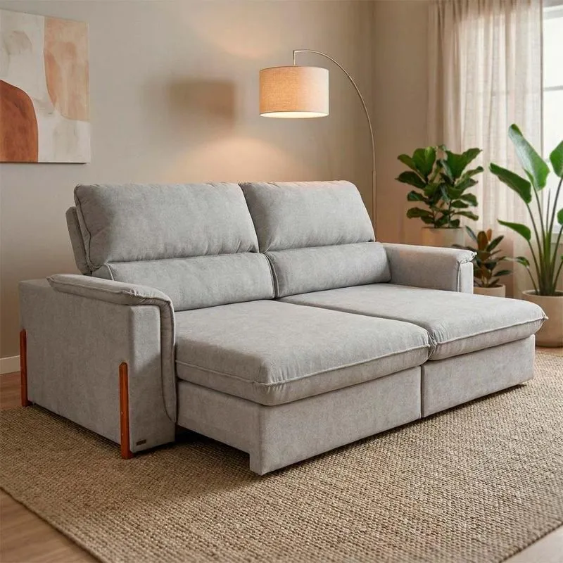 Sofá Linea 4 Lugares Retrátil E Reclinável 270cm Cinza Linho King