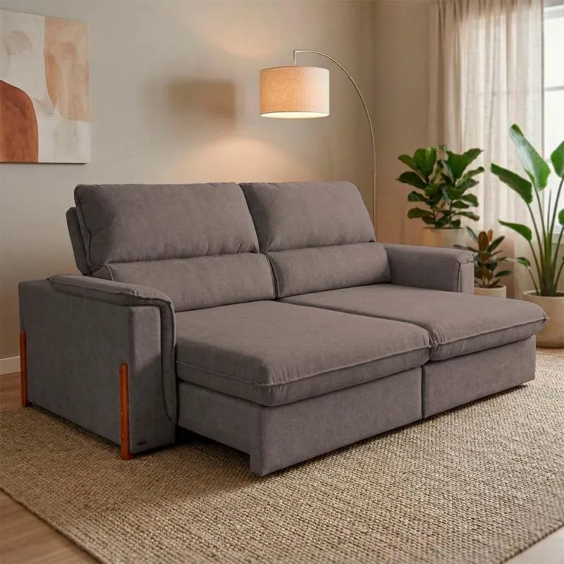 Sofá Linea 3 Lugares Retrátil E Reclinável 230cm Marrom Linho King
