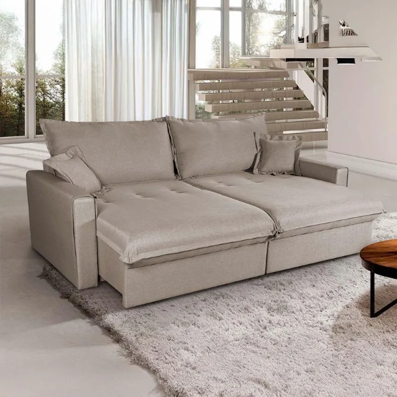 Sofá Cama Lume 4 Lugares Retrátil 210cm Marrom Linho Rústico King - king