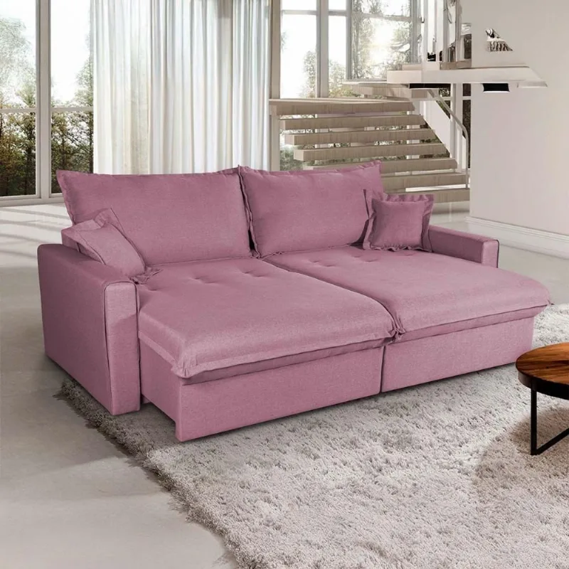 Sofá Cama Lume 4 Lugares Retrátil 230cm Rosê Linho Rústico King - king