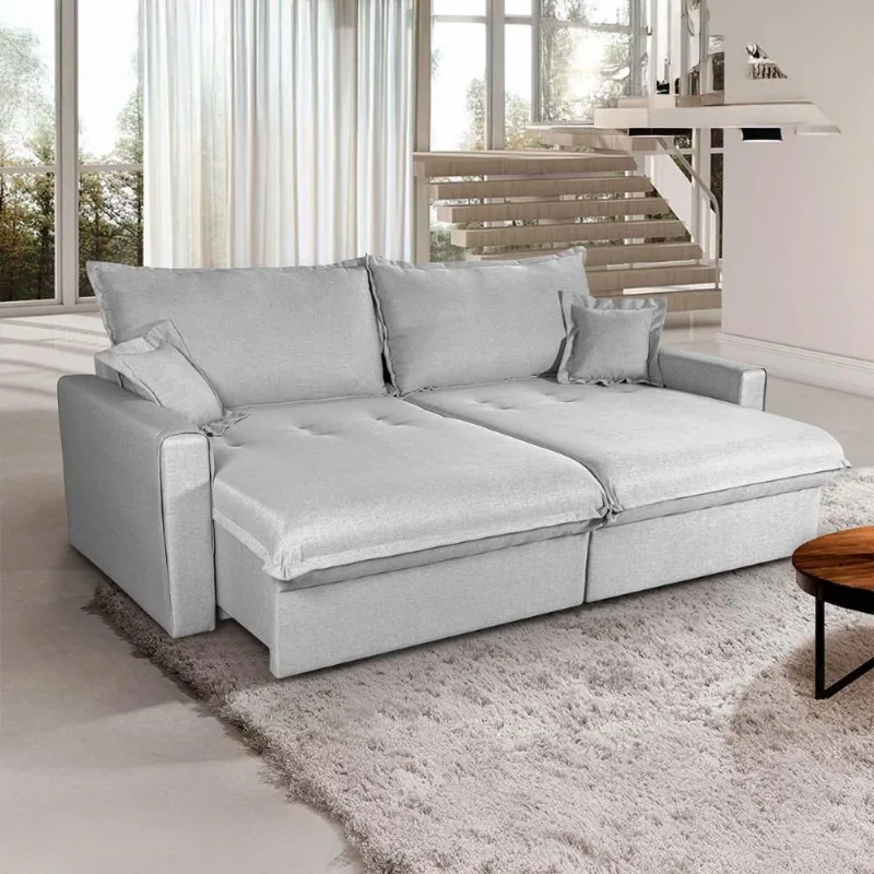 Sofá Cama Lume 4 Lugares Retrátil e Reclinável 250cm Cinza King - king