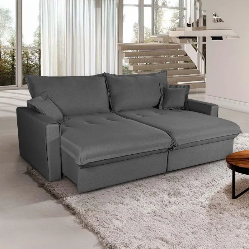 Sofá Cama Lume 4 Lugares Retrátil e Reclinável 250cm Grafite King - king