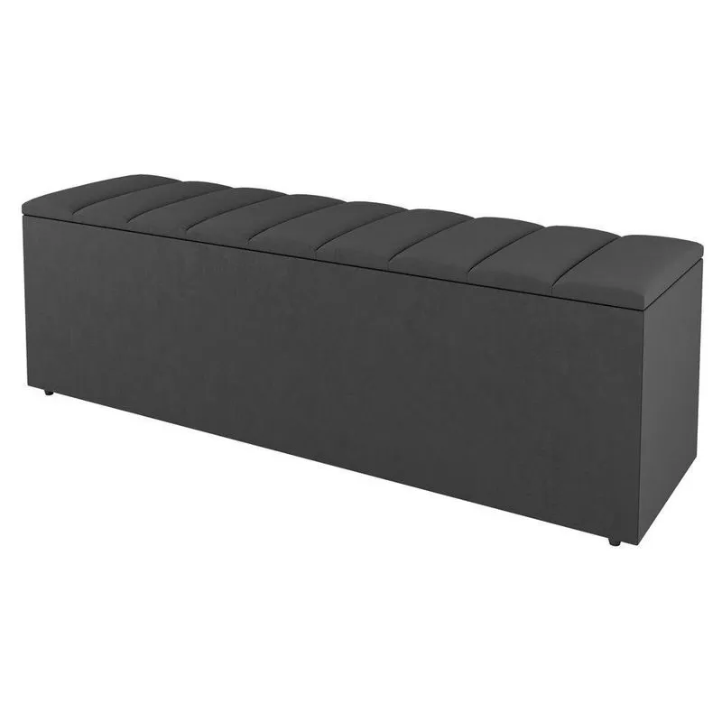 Calçadeira Baú Solteiro Cora 90cm Suede Cinza Escuro