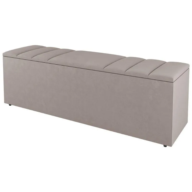 Calçadeira Baú Grace 160CM Queen Size Suede Bege com Estrutura em Madeira Abmaza