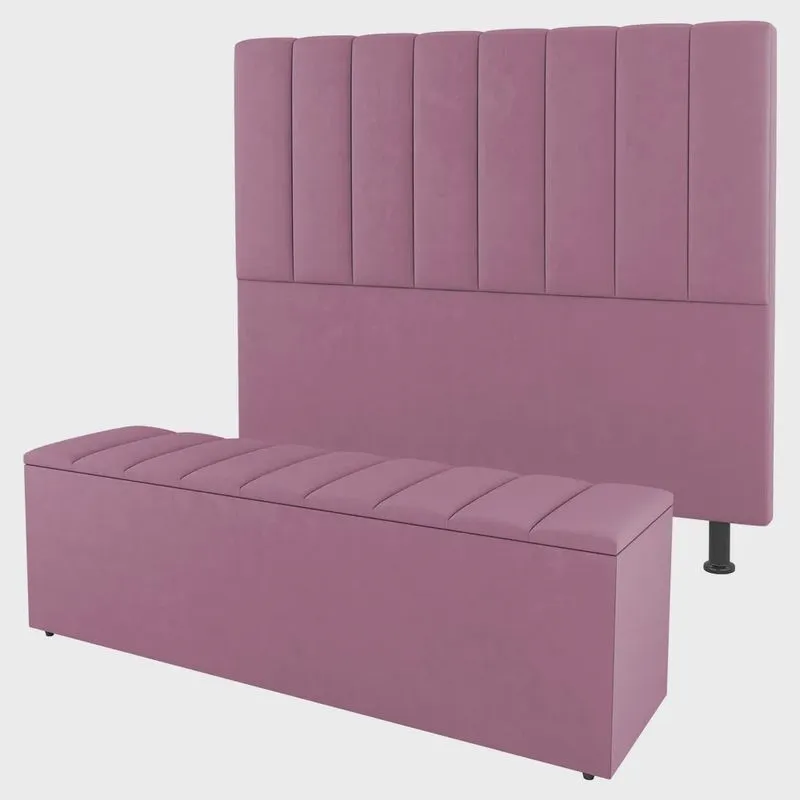 Kit Cabeceira e Baú Cama Box Solteiro Cora 90cm Suede Rosa - Abmaza