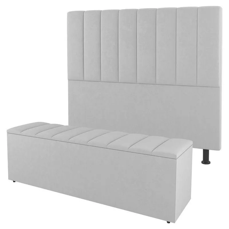 Cabeceira E Baú Cama Box Casal Cora 140cm Sintético Branco