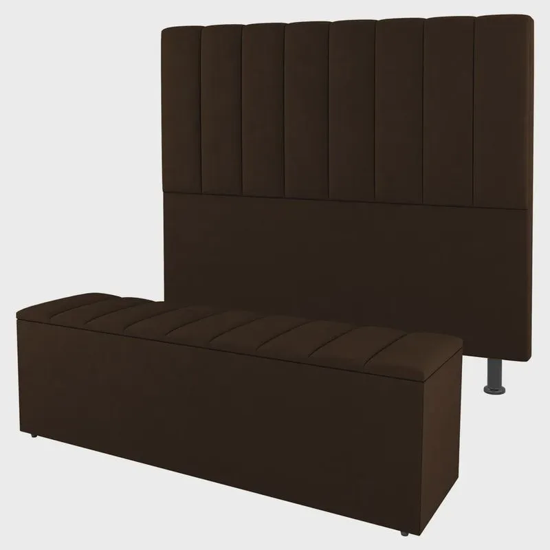 Kit Cabeceira e Baú Cama Box Casal Cora 140cm Sintético Marrom - Desk Design