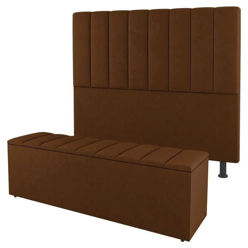 Cabeceira E Baú Cama Box Casal Cora 140cm Suede Terracota