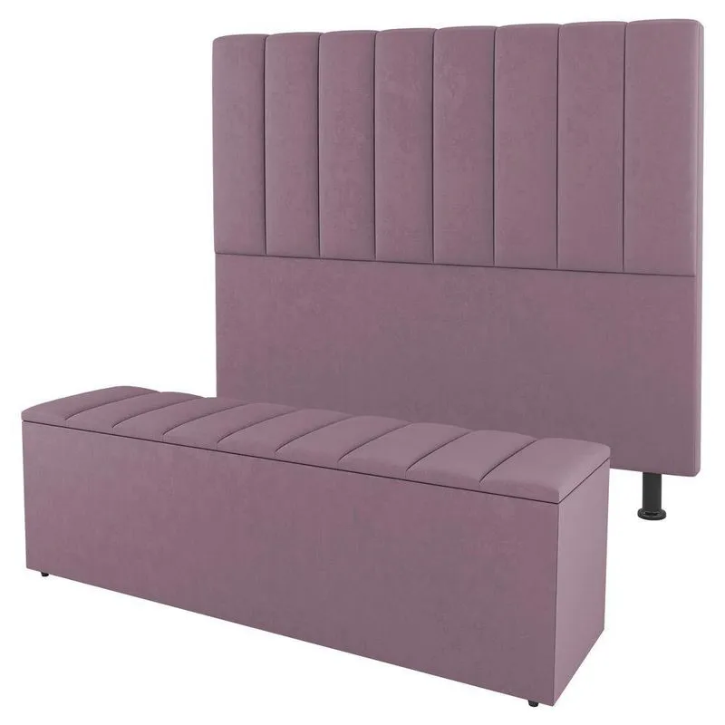 Kit Cabeceira E Baú Cama Box Casal Cora 140cm Suede Rosé