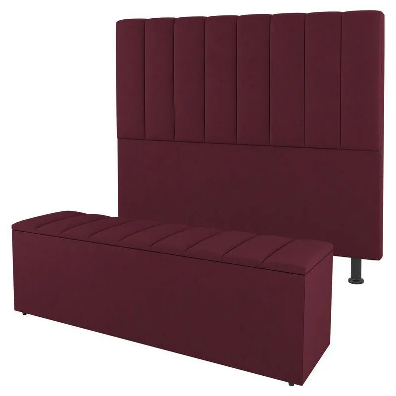 Kit Cabeceira E Baú Cama Box Casal Cora 140cm Suede Bordô