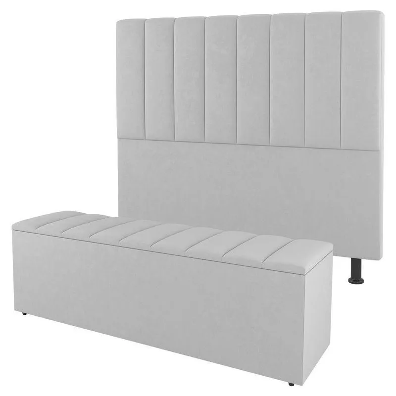 Cabeceira E Baú Cama Box King Cora 195cm Sintético Branco