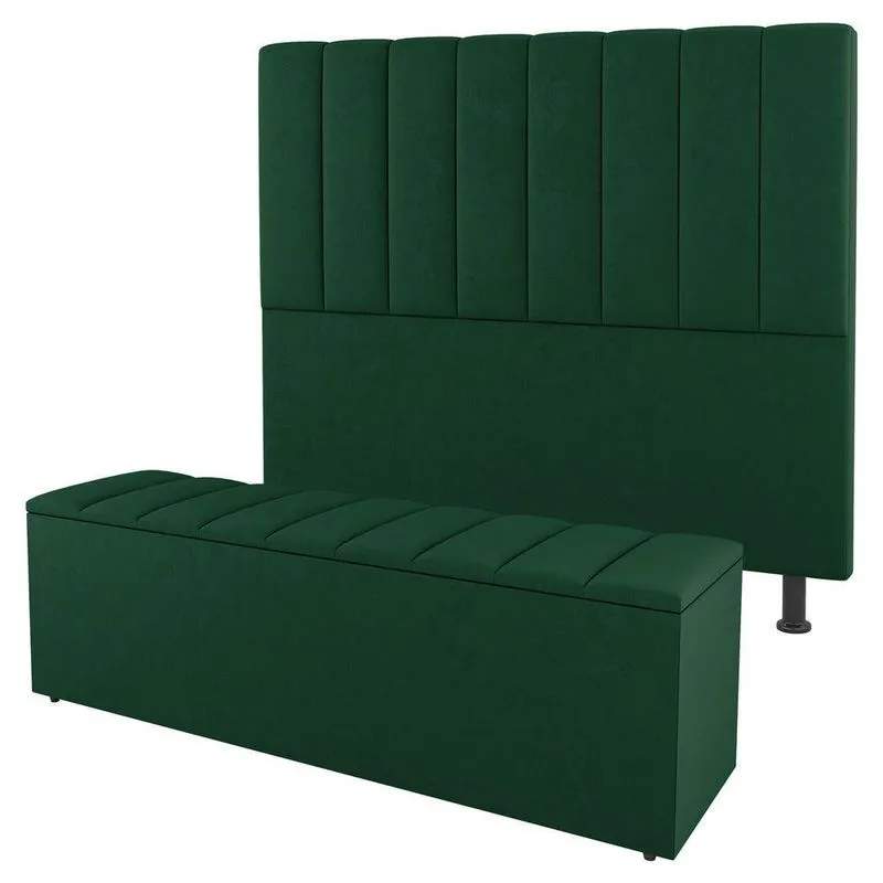 Cabeceira E Baú Cama Box King Size Cora 195cm Suede Verde