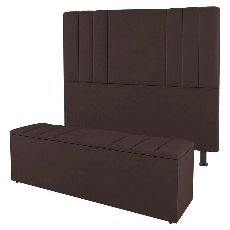Kit Cabeceira E Baú Cama Box Solteiro 90cm Marrom