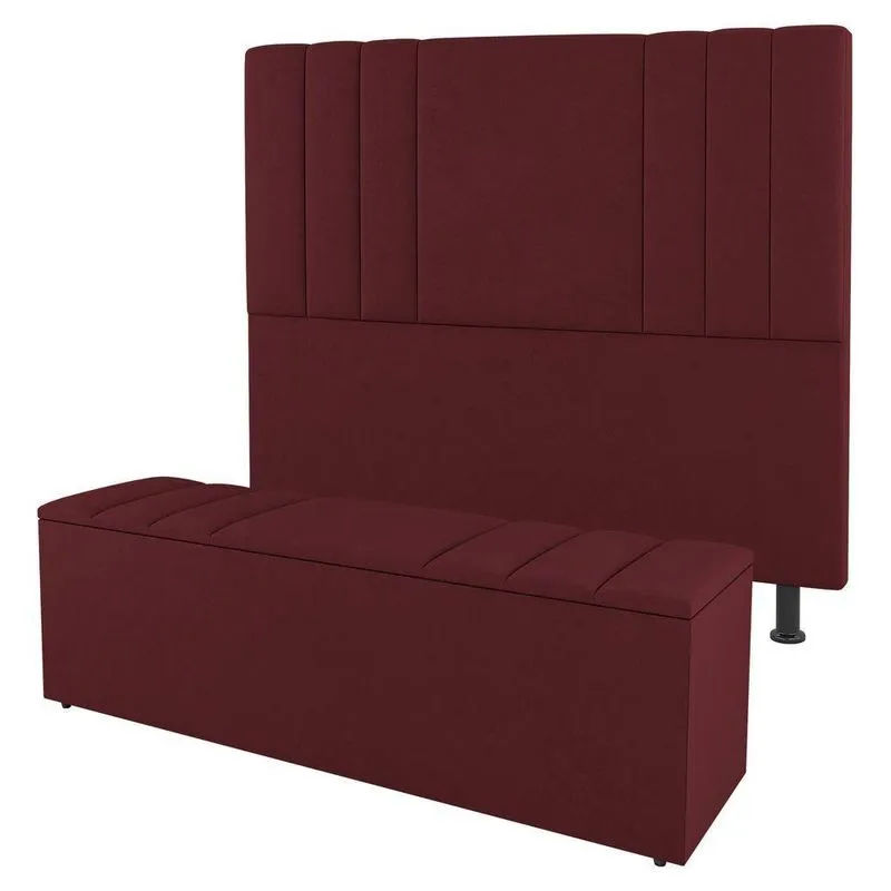 Kit Cabeceira E Baú Cama Box Casal Grace 140cm Suede Bordô