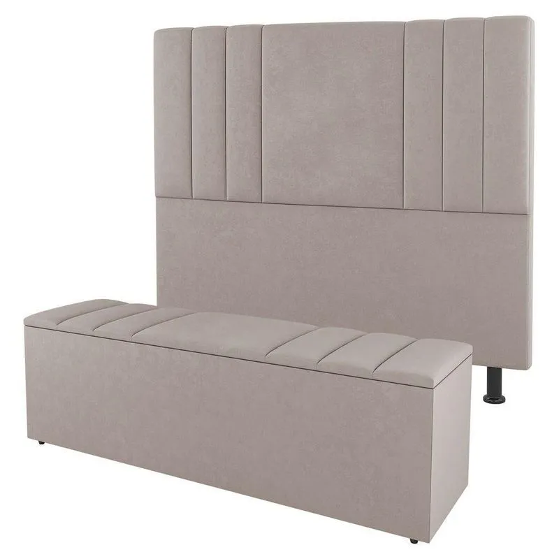 Kit Cabeceira E Baú Cama Box Queen 160Cm Suede Bege