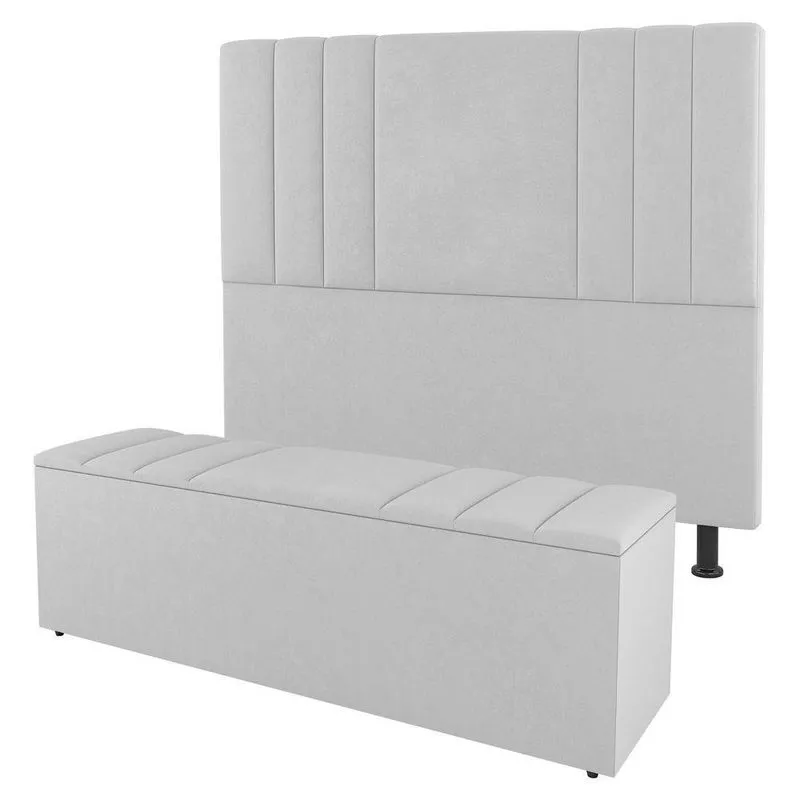 Cabeceira E Baú Cama Box King Grace 195cm Sintético Branco