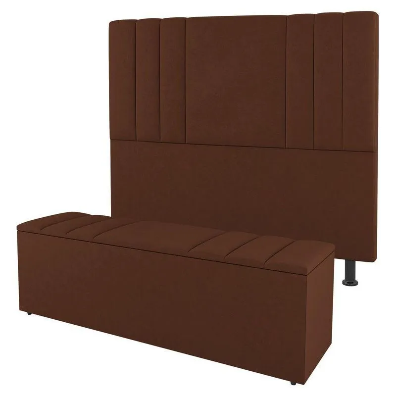 Cabeceira E Baú Cama Box King Grace 195cm Suede Terracota