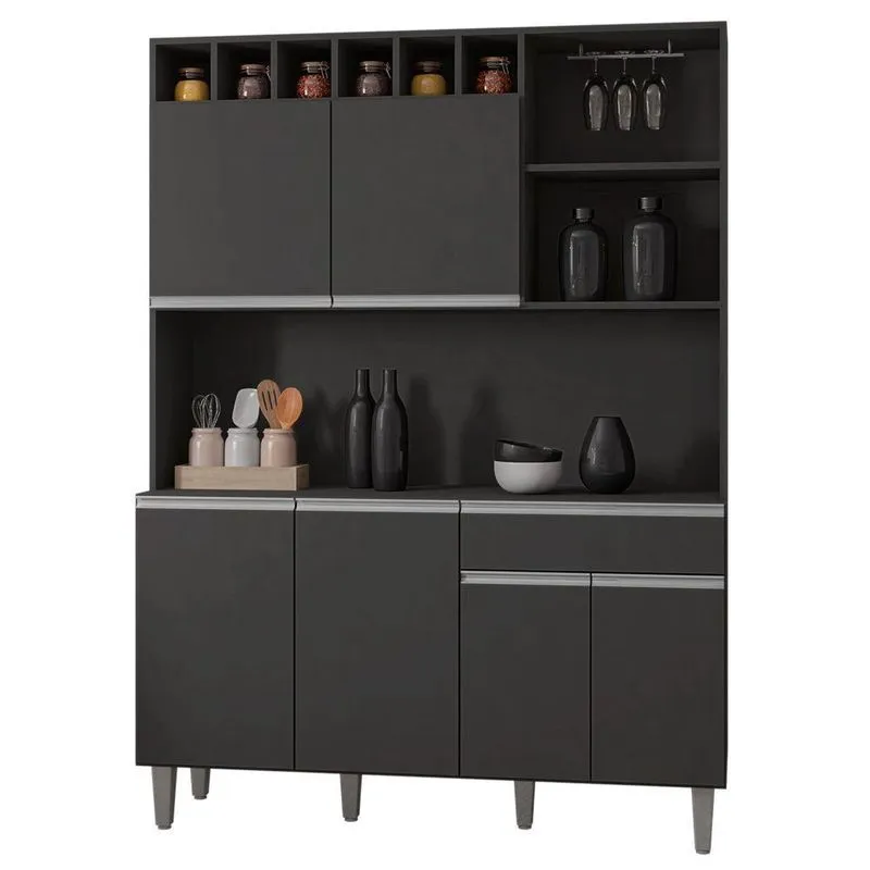Kit Cozinha Compacta Alice 130Cm Com 6 Portas E 1 Gaveta Cinza Escuro - Desk Design