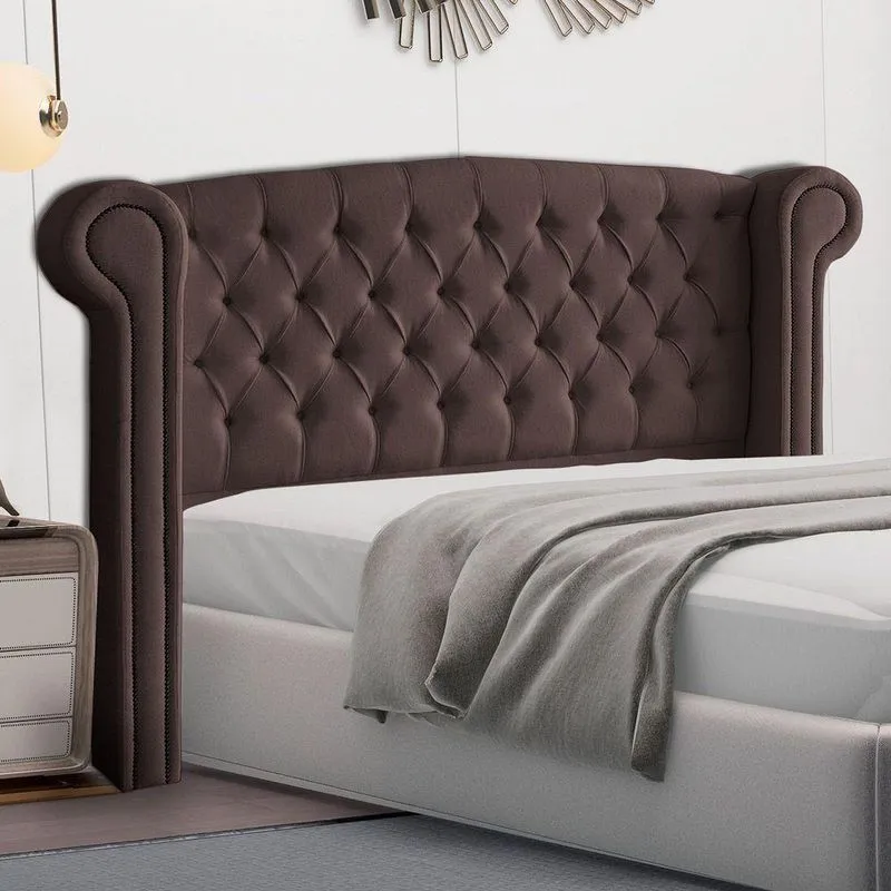 Cabeceira Cama Box Casal King Size Adelle 195cm Com Frame Veludo Marrom - Abmaza
