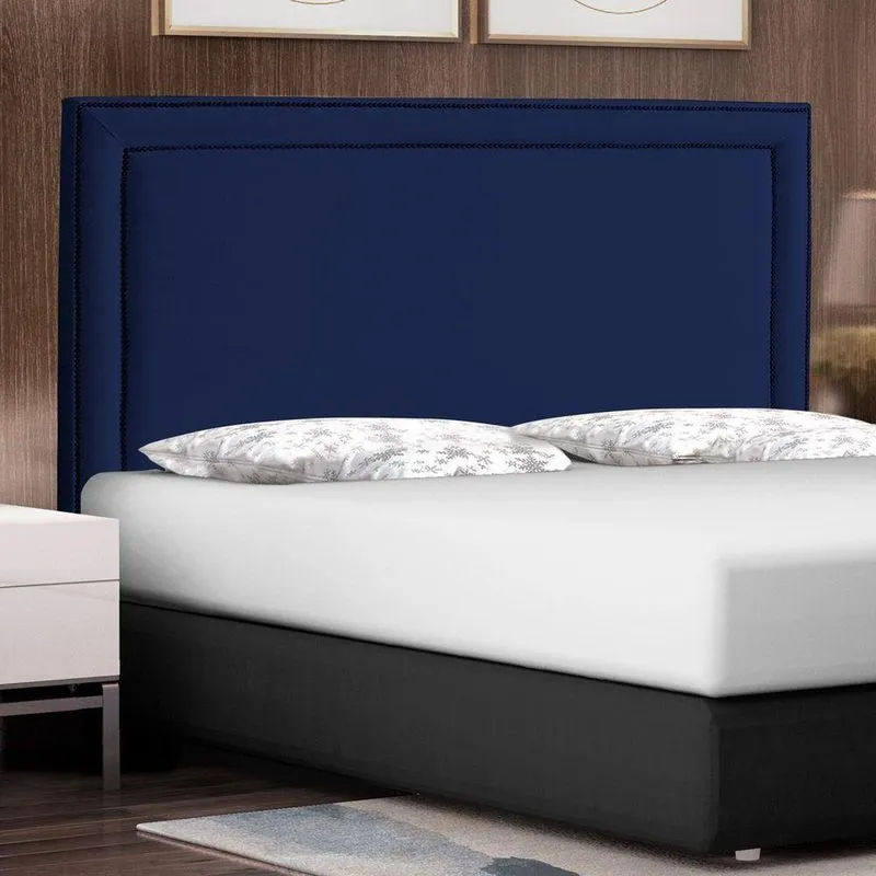 Cabeceira Cama Box Casal Queen Size Maísa 160cm Com Frame Veludo Azul Escuro - Abmaza