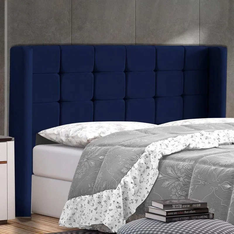 Cabeceira Cama Box Casal King Size Gioconda 195cm Com Frame Veludo Azul Escuro - Abmaza