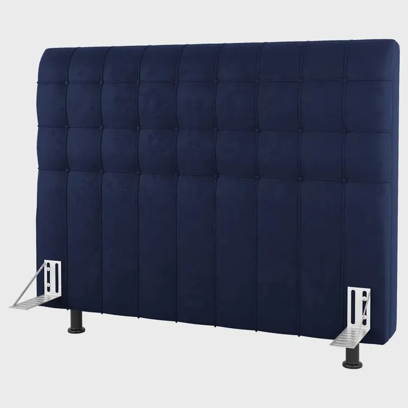 Cabeceira Cama Box Casal Queen Size Dahlia 160cm Com Frame Veludo Azul Marinho - Desk Design