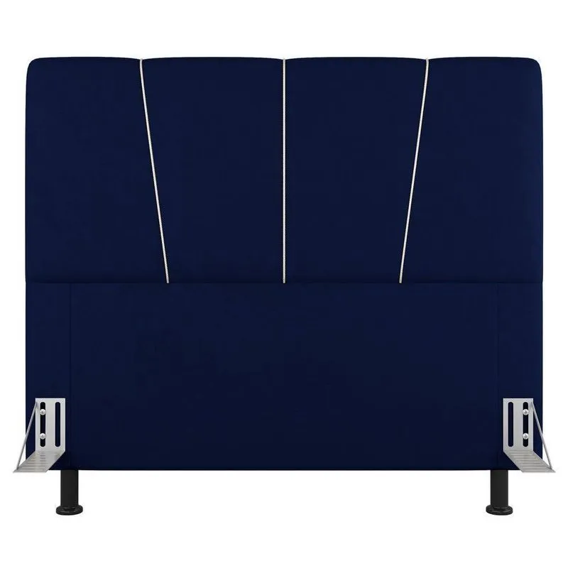 Cabeceira Cama Box Casal Queen Size Amber 160cm Estofada Veludo Azul Marinho - Abmaza