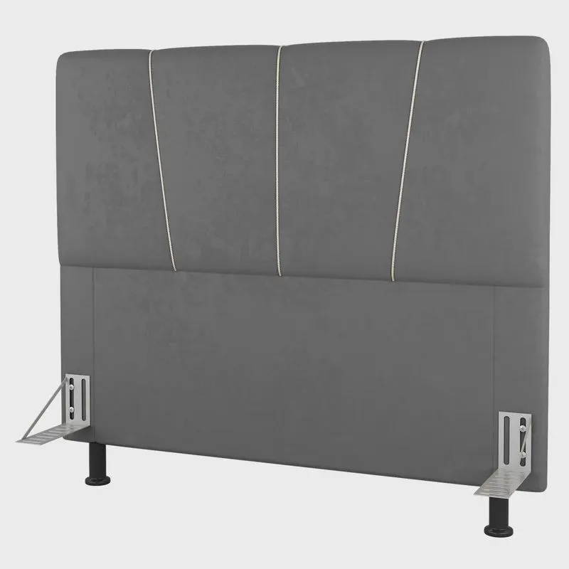 Cabeceira Cama Box Casal King Size Amber 195cm Estofada Linho Cinza - Desk Design