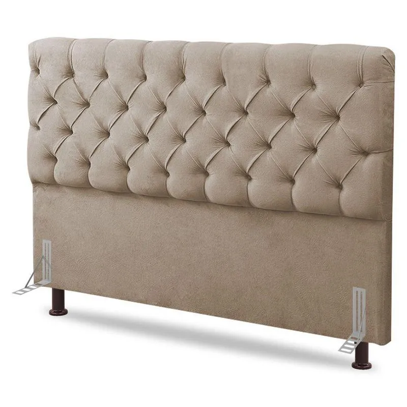 Cabeceira Cama Box Solteiro Lylla 90cm Capitonê Com Frame Suede Bege - Desk Design