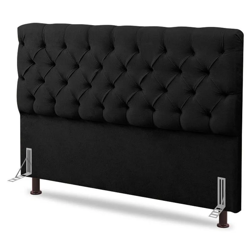 Cabeceira Cama Box Solteiro Lylla 90cm Capitonê Com Frame Suede Preto - Abmaza