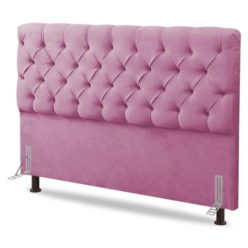 Cabeceira Cama Box Solteiro Lylla 90cm Capitonê Com Frame Suede Rosa - Desk Design