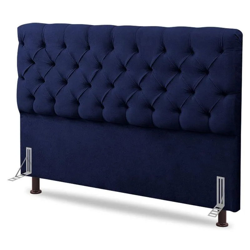 Cabeceira Cama Box Casal Queen Size Lylla 160cm Capitonê Com Frame Suede Azul Marinho - Abmaza