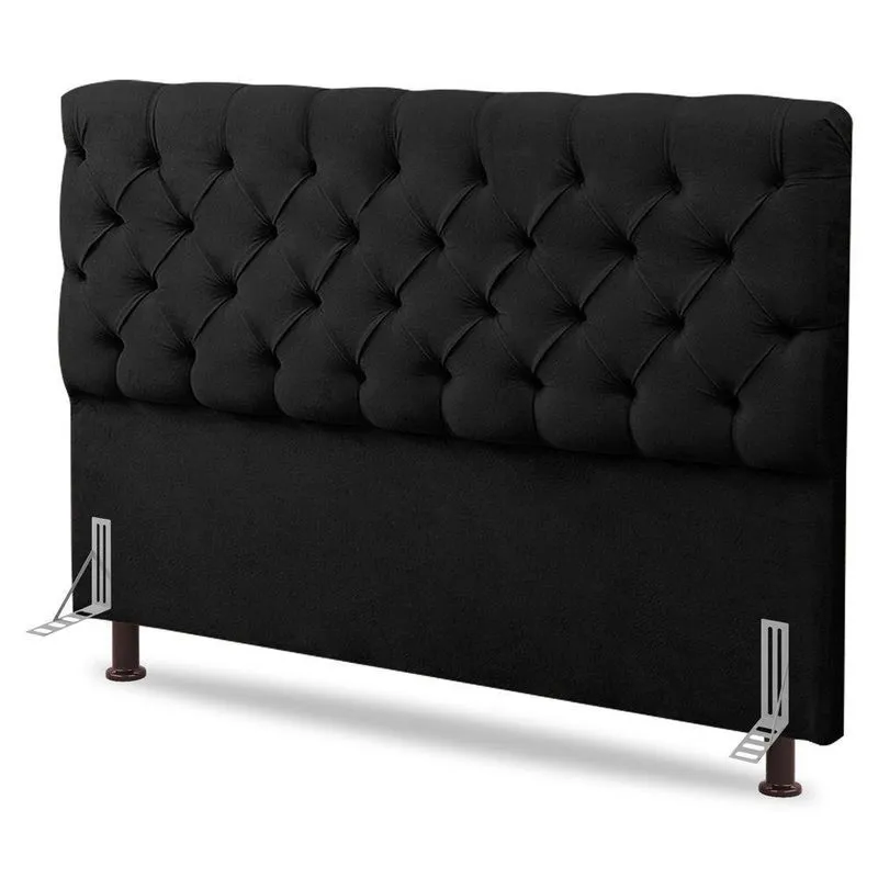 Cabeceira Cama Box Casal Queen Size Lylla 160cm Capitonê Com Frame Sintético Preto - Abmaza
