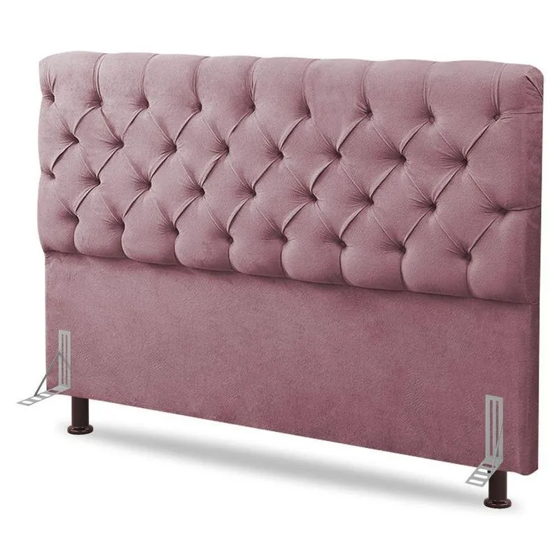 Cabeceira Cama Box Casal Queen Size Lylla 160cm Capitonê Com Frame Veludo Rosê - Abmaza