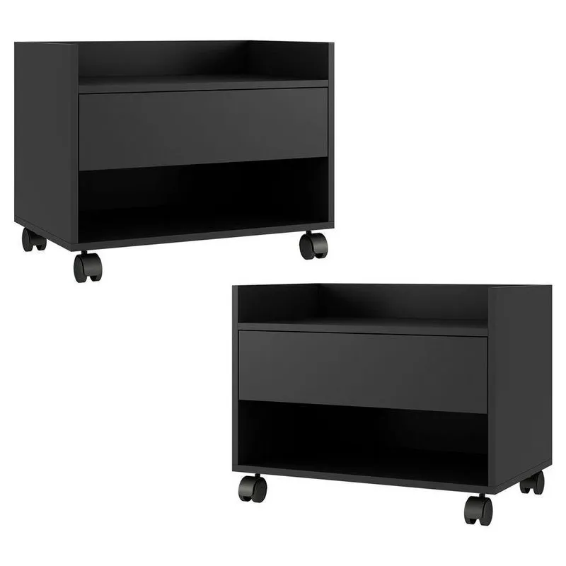 Kit 02 Gabinetes Armário Multiuso Ivy 60cm 100% Mdf Bp Com 01 Gaveta Preto - Desk Design