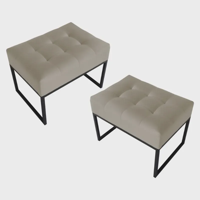 Kit 02 Puffs Decorativos Agnes 60x44cm com Base de Ferro Suede Bege - Desk Design