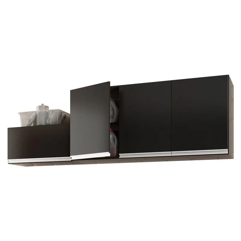 Kit Área De Serviço E Lavanderia Com 02 Armários Aéreo 120cm E 60cm 100% Mdf Preto - Abmaza