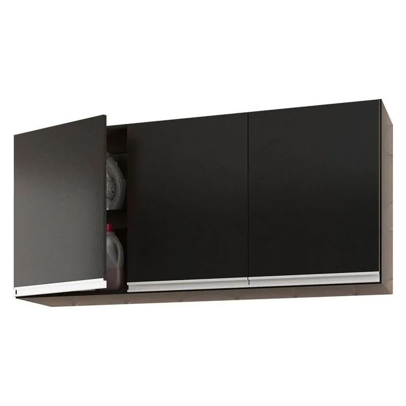Kit Área De Serviço E Lavanderia Com 02 Armários Aéreo 120cm E 80cm 100% Mdf Preto - Abmaza